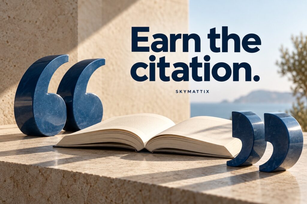 AI Citation Strategy: How Brands Earn Mentions in LLM Answers — Skymattix editorial illustration