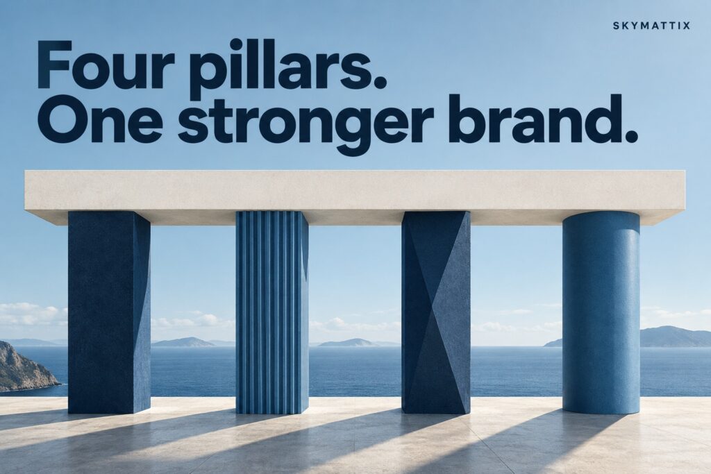 The 4-Pillar Framework Progressive Brands Use to Dominate 2026 — Skymattix editorial illustration