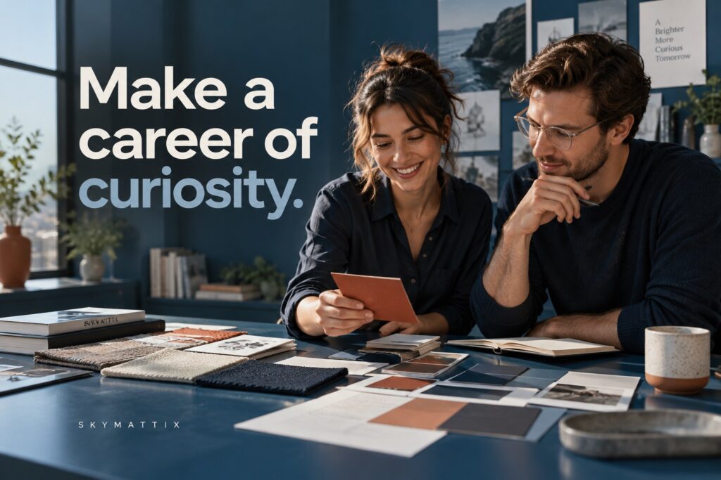 Benefits of working in the marketing and advertising industry — Skymattix editorial illustration