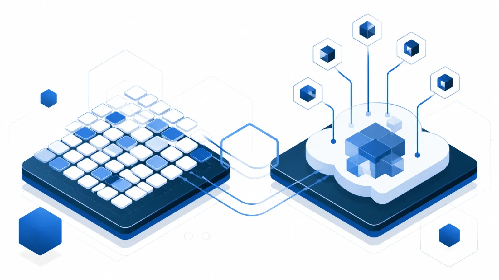 Clean conceptual illustration of a search index feeding an AI answer with citation connections