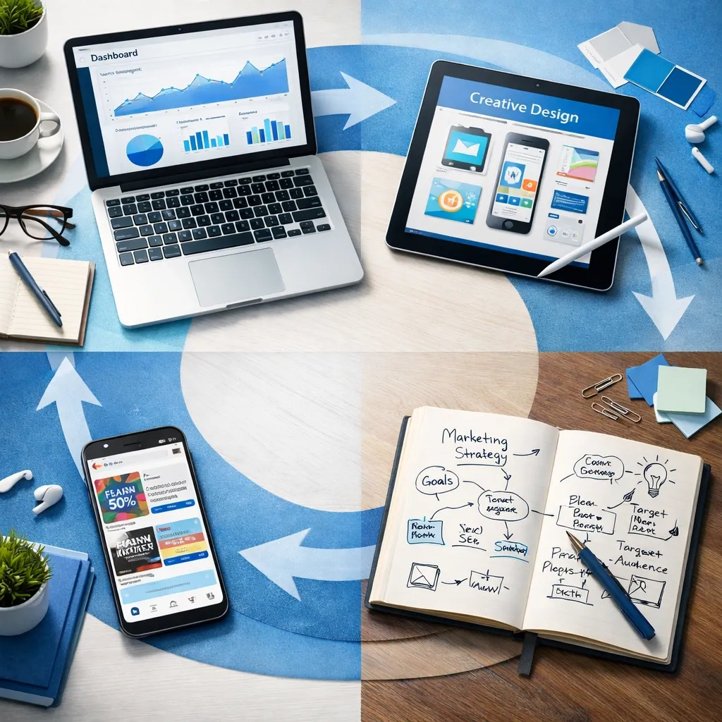 Website planning with responsive screens and user journey sketches